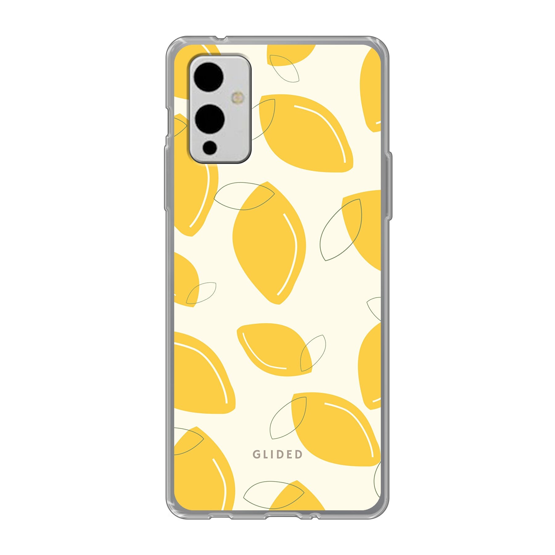 Abstract Lemon Handyhülle für OnePlus 9 mit lebendigen Zitronenmuster auf gelbem Hintergrund, idealer Schutz und stilvolles Design.